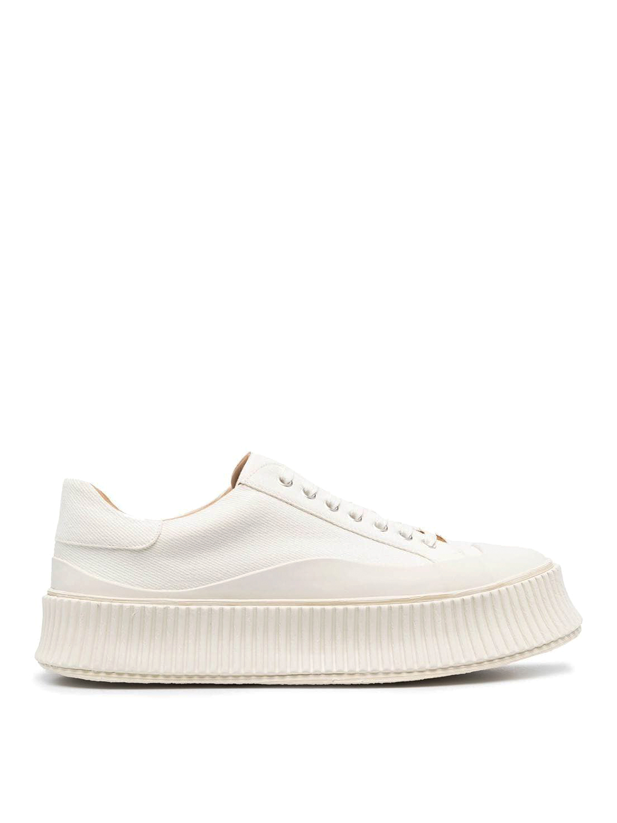Shop Jil Sander Leather Lace-up Sneakers In Blanco