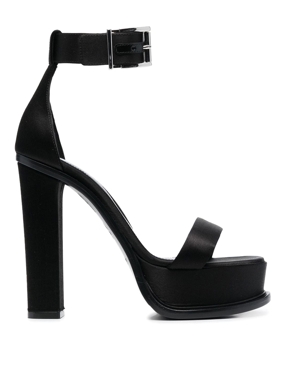 Alexander Mcqueen Leather Platform Sandals With Fastening Ankle In Negro