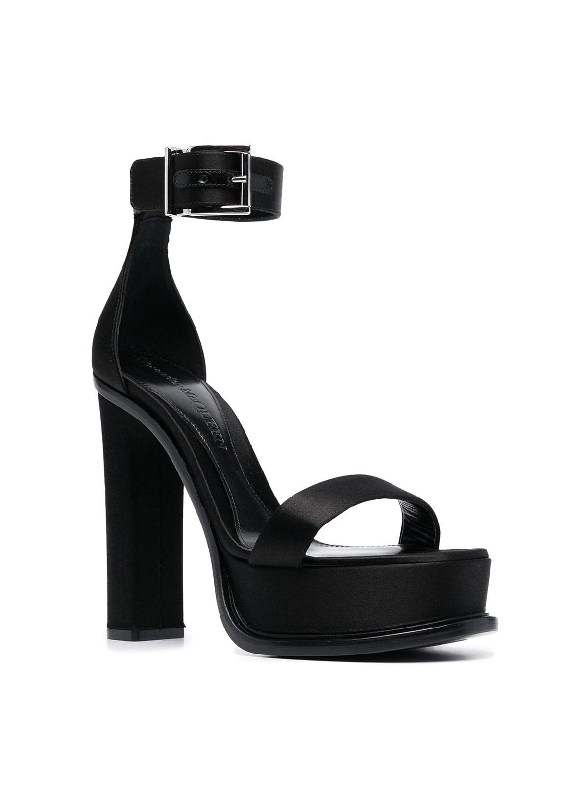 Shop Alexander Mcqueen Leather Platform Sandals With Fastening Ankle In Negro
