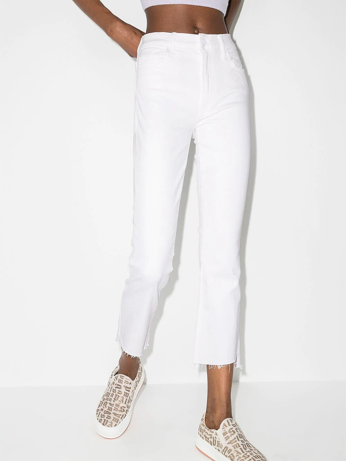 Shop Mother The Insider Crop Step Fray - Blanco In White