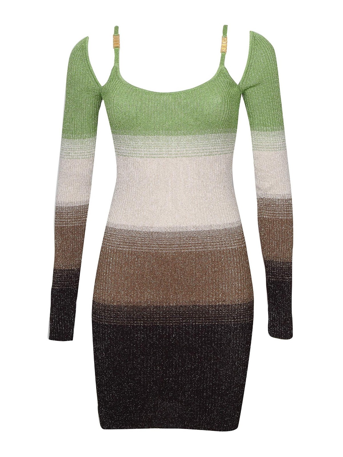 Gcds Mini Multicolor Dress With Off-the-shoulder Neckline And Cut-out Detail In Faded Effect Lurex Woman In Green