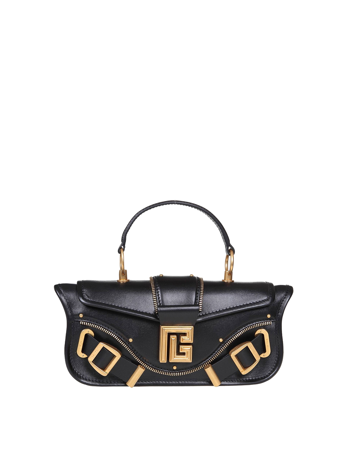 Balmain Leather Bag With Strap And Zip Details In Black