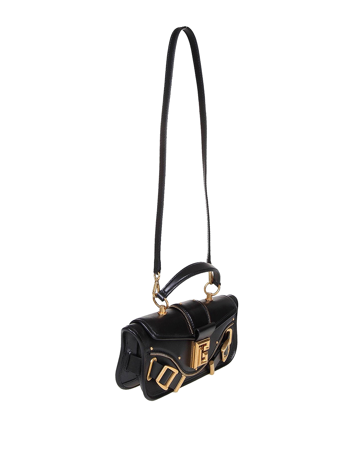 Shop Balmain Leather Bag With Strap And Zip Details In Black