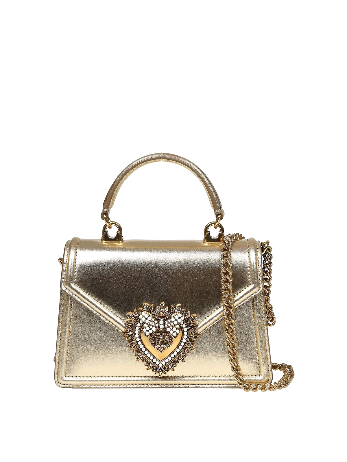 Shop Dolce & Gabbana Bag In Nappa Leather With Jeweled Heart In Gold