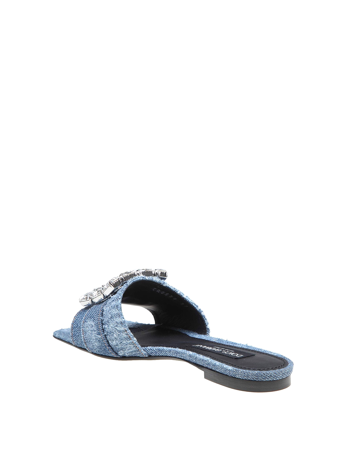 Shop Dolce & Gabbana Low Denim Sandals With Rhinestone Buckle In Light Wash