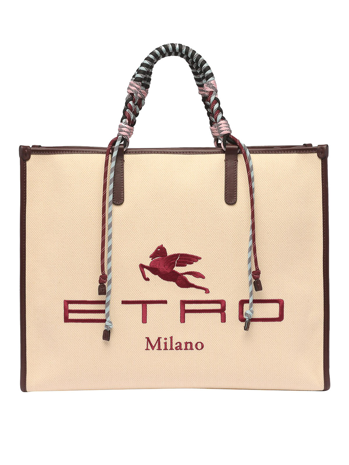 Etro Logo Embroidery Tote In Beige