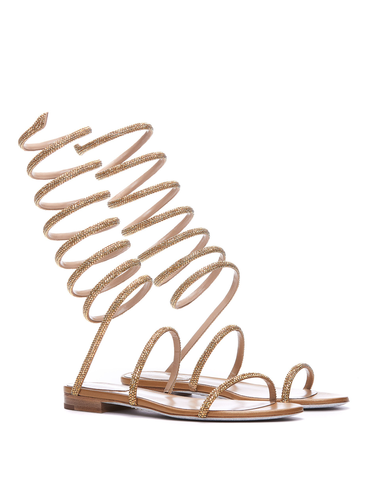 Shop René Caovilla Wrap Gold Sandals In Dorado