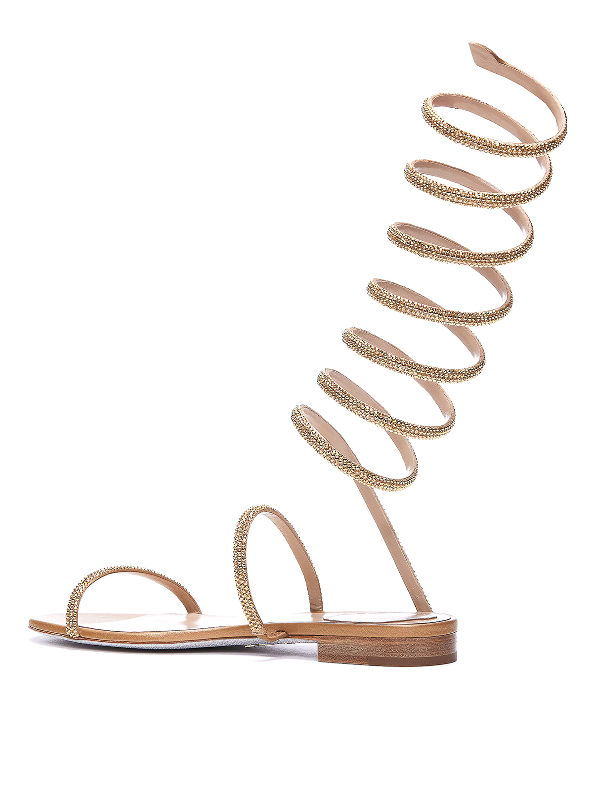 Shop René Caovilla Wrap Gold Sandals In Dorado
