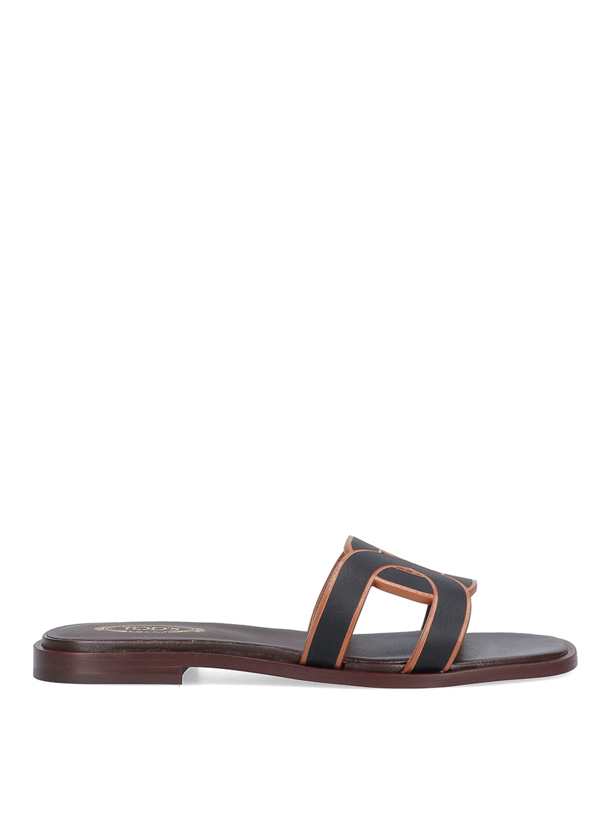 Shop Tod's Low Leather Sandals With Shaped Band In Brown