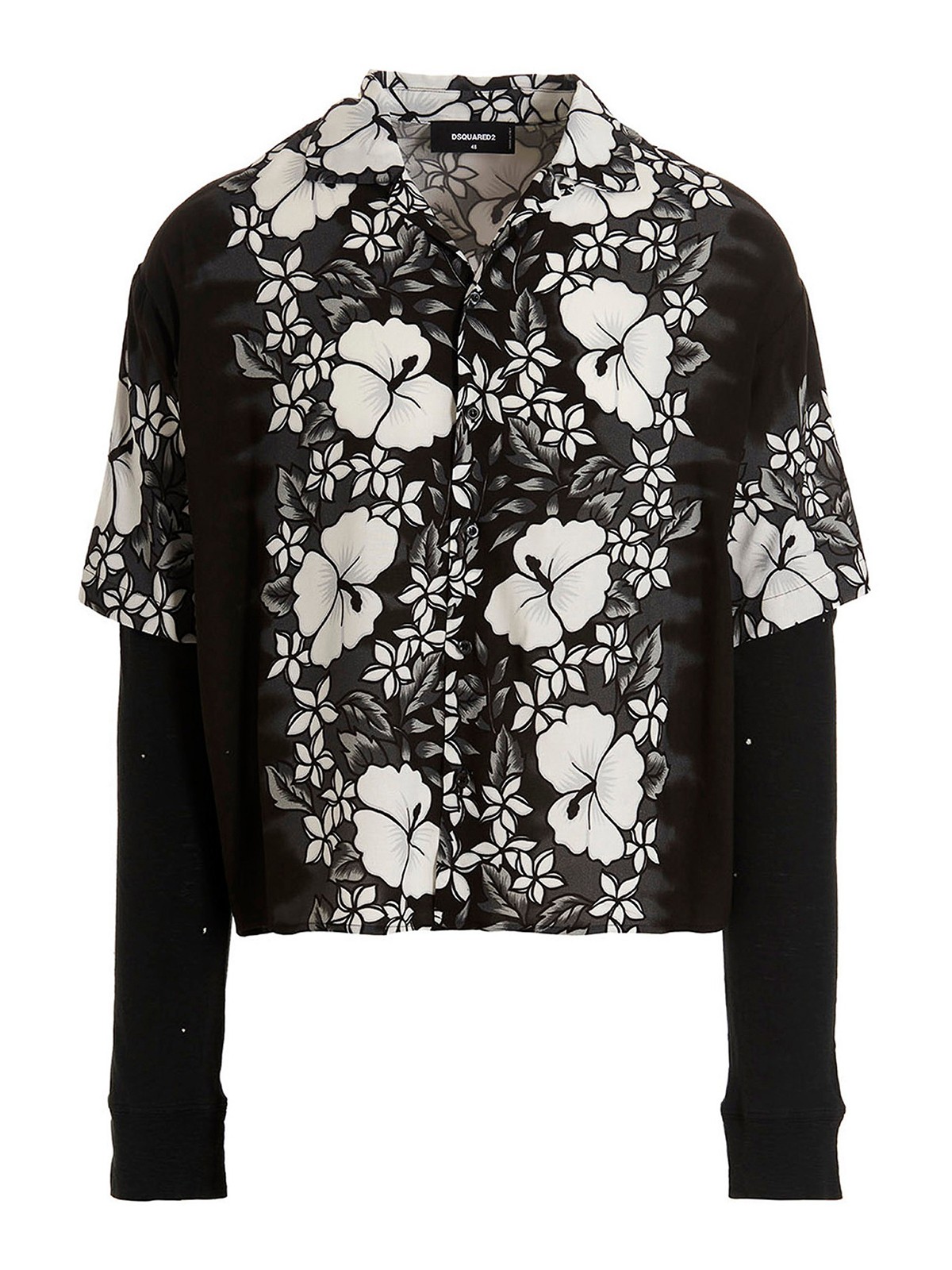 Dsquared2 Men's Double-layer Floral Camp Shirt In Black
