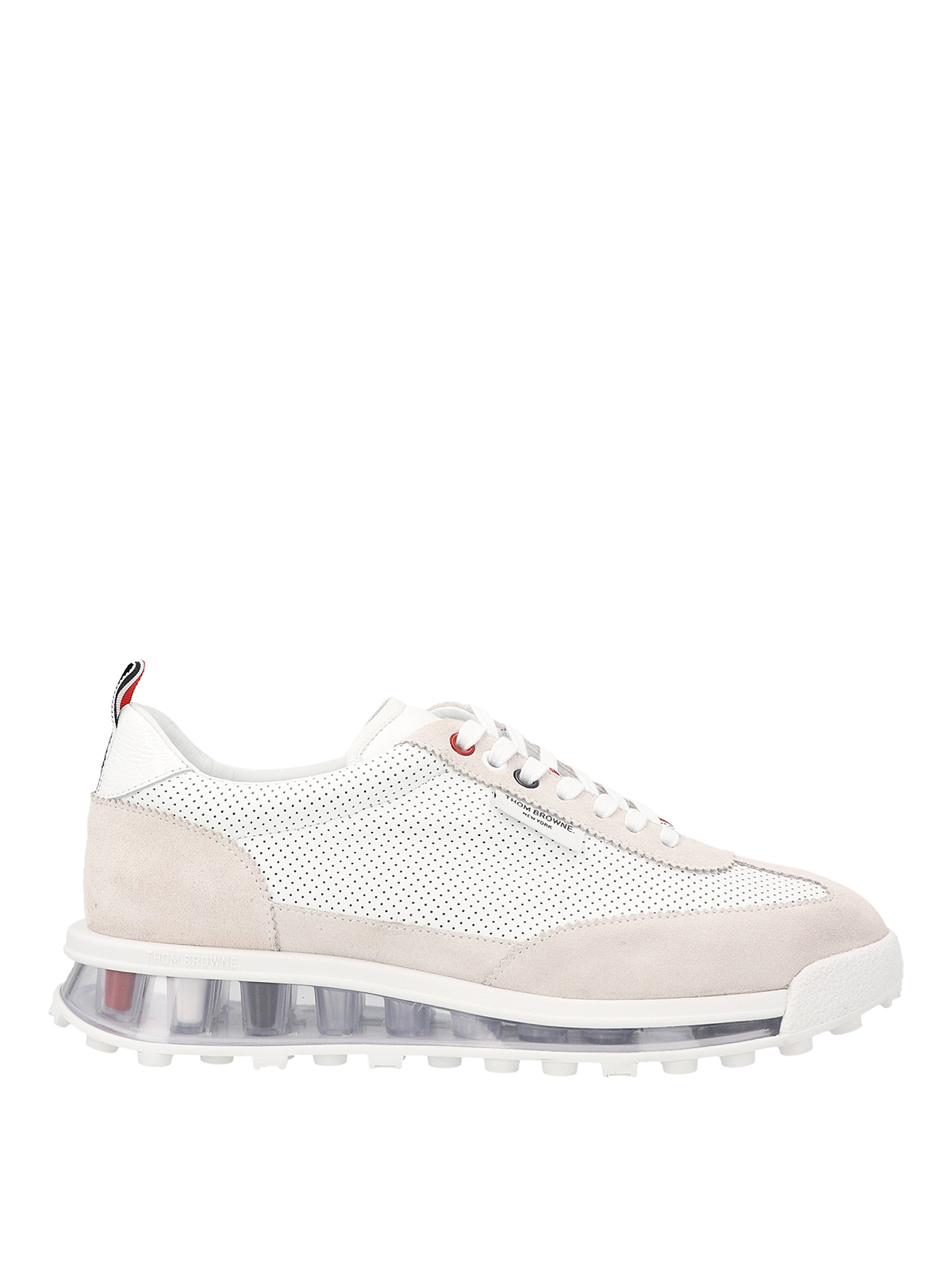 THOM BROWNE 'Tech Runner’ sneakers White Thom Browne Tech Runner Suede Sneakers White at CareOfCarl.com