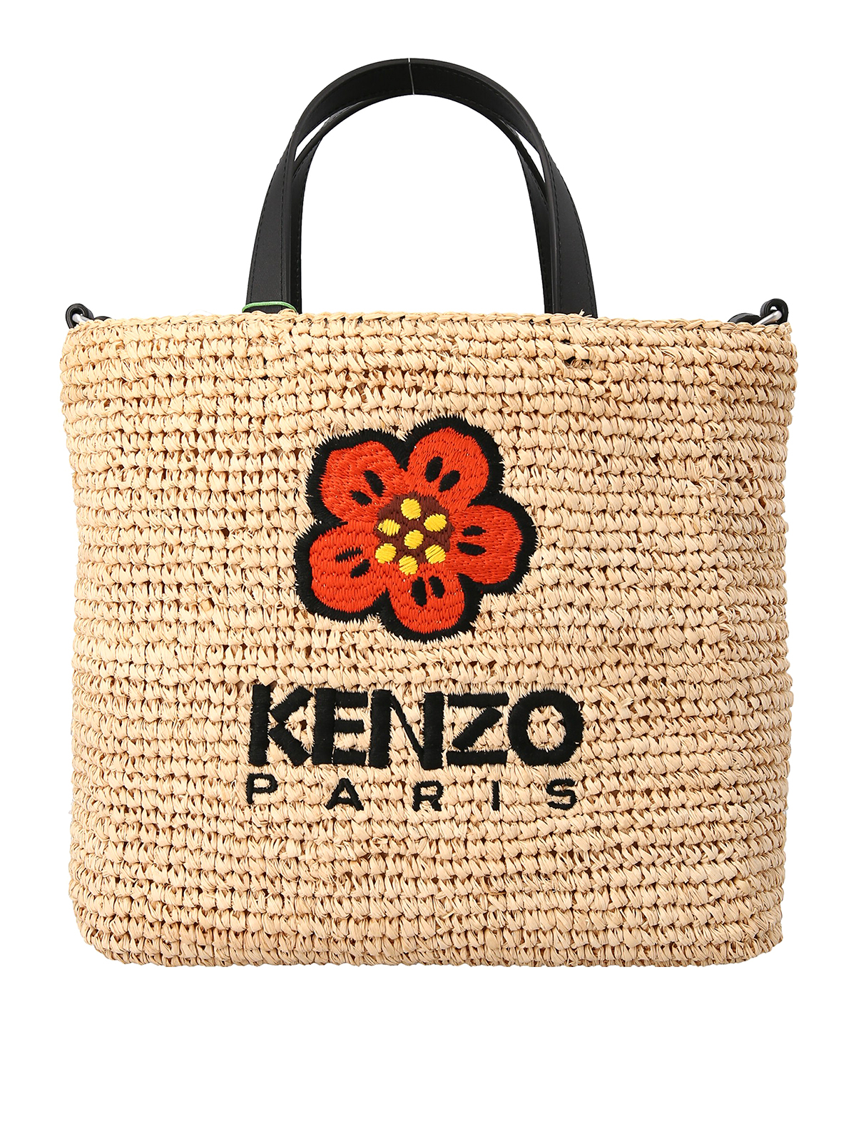 Kenzo Logo Raffia Handbag In Beige