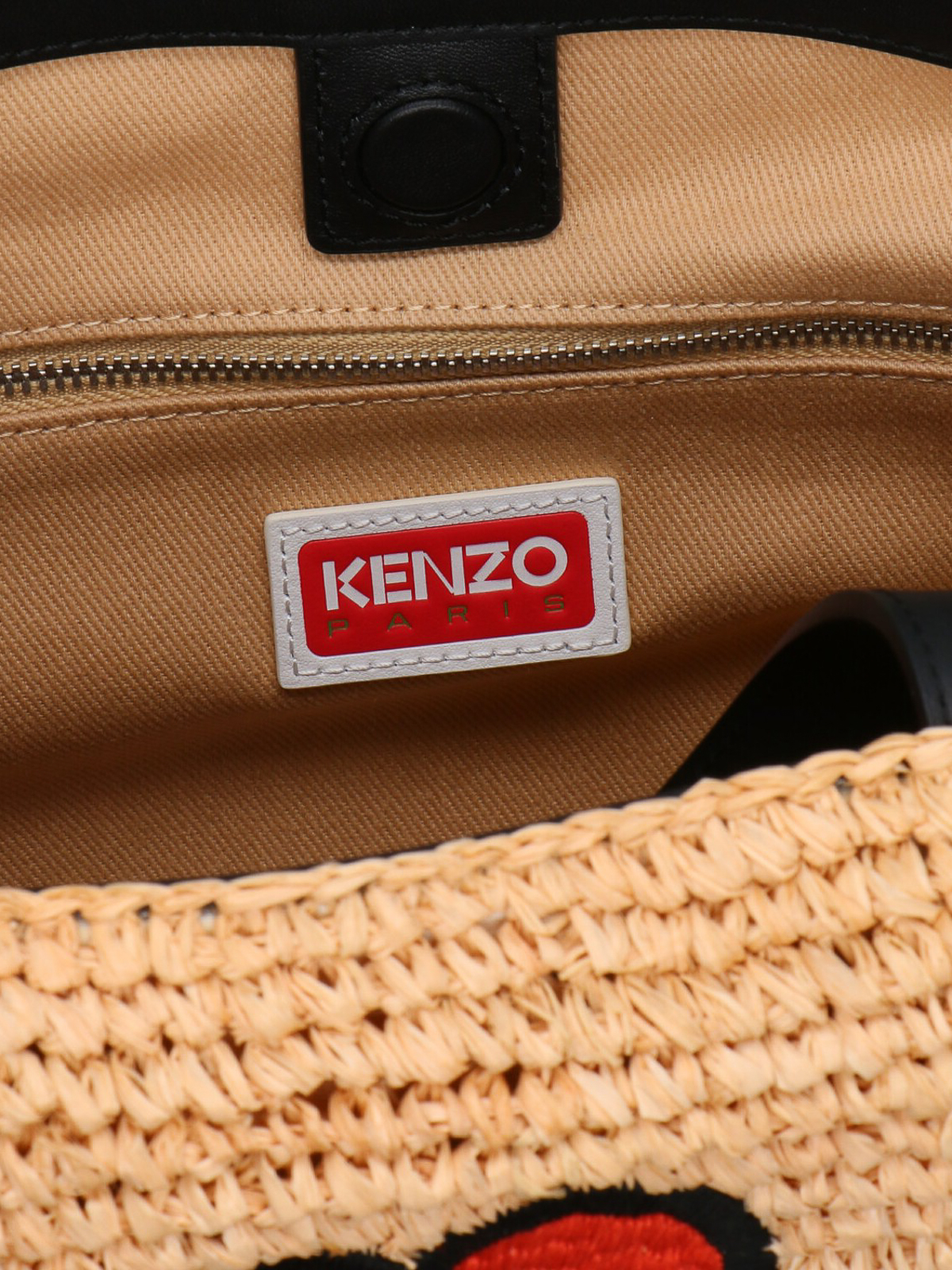 Shop Kenzo Logo Raffia Handbag In Beige