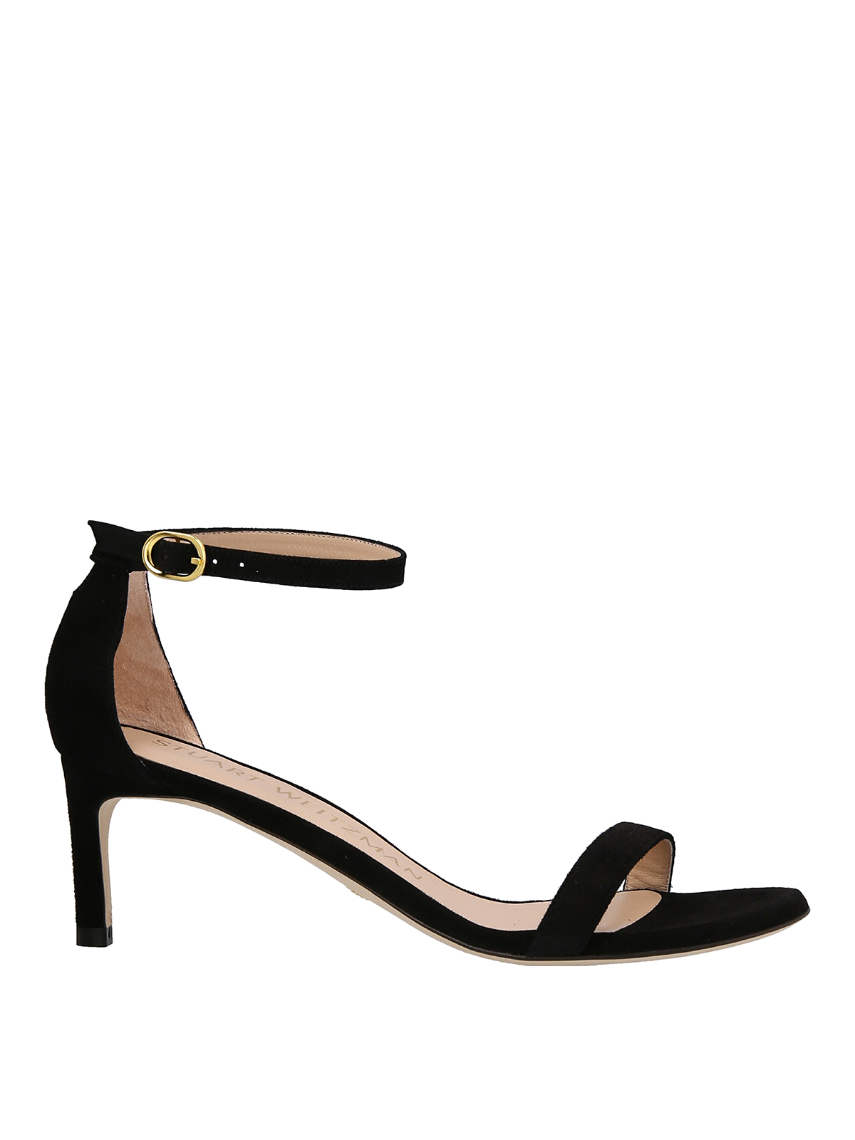 Stuart Weitzman Womens Squarenudist Black Suede Heel Sandal With Ankle Strap In Black