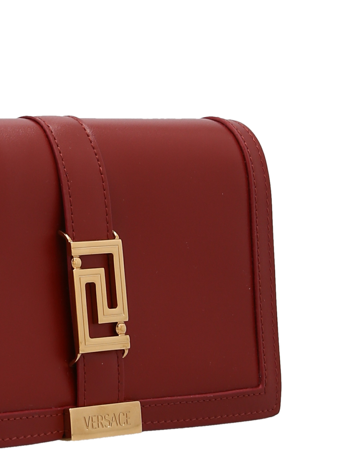 Greca Goddess Leather Clutch in Red - Versace
