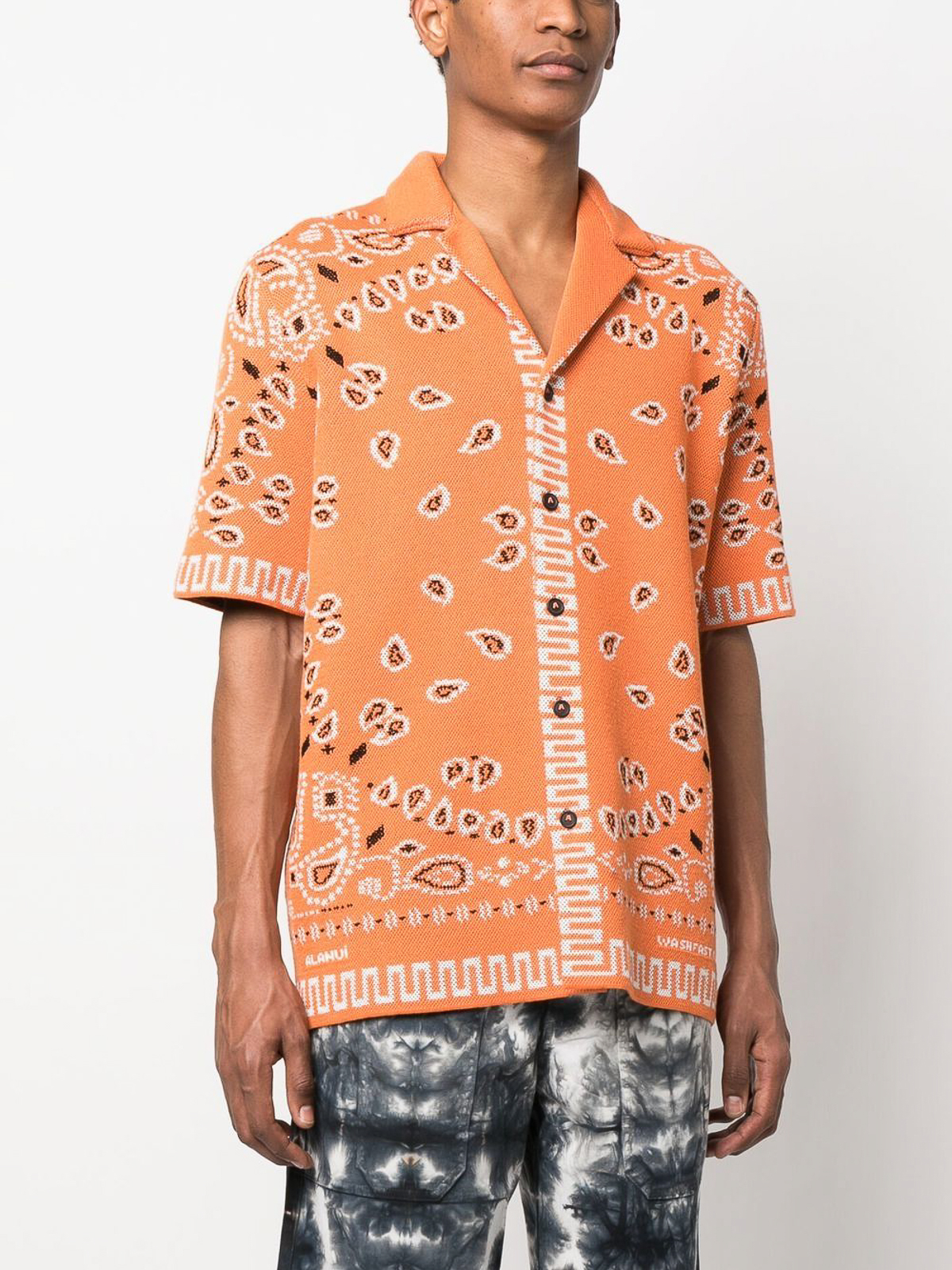 Shop Alanui Bandana-motif Piqu Shirt With Paisley Print In Orange