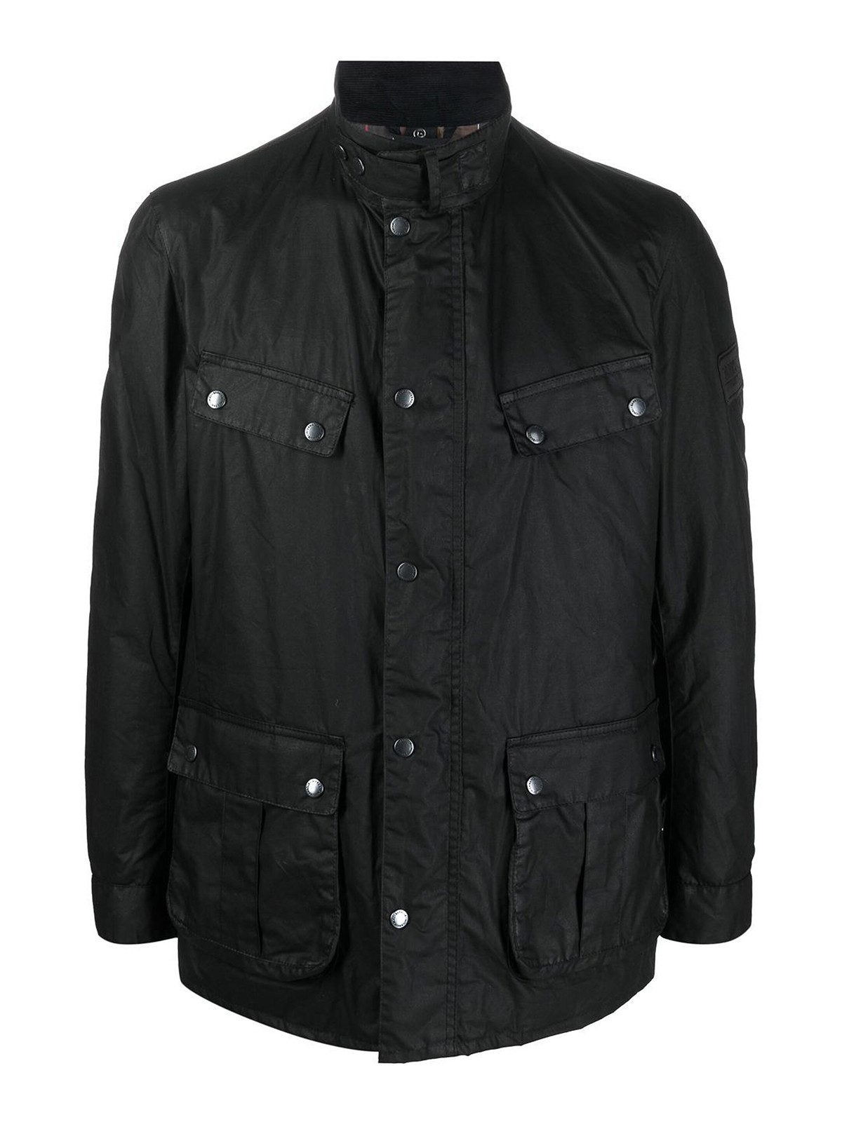 Shop Barbour Button-up Jacket With Stand-up Collar In Black