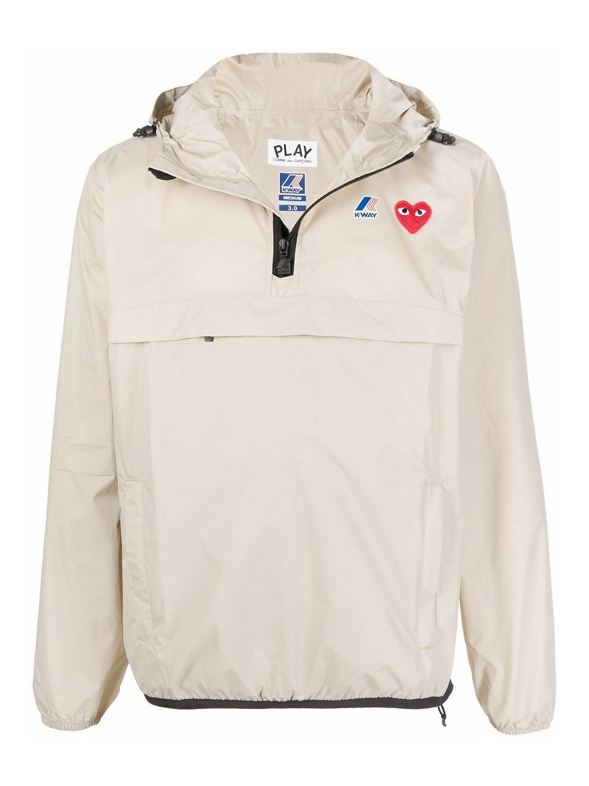 Shop Comme Des Garçons Play Jacket With A Big Pocket And Logo In Beige
