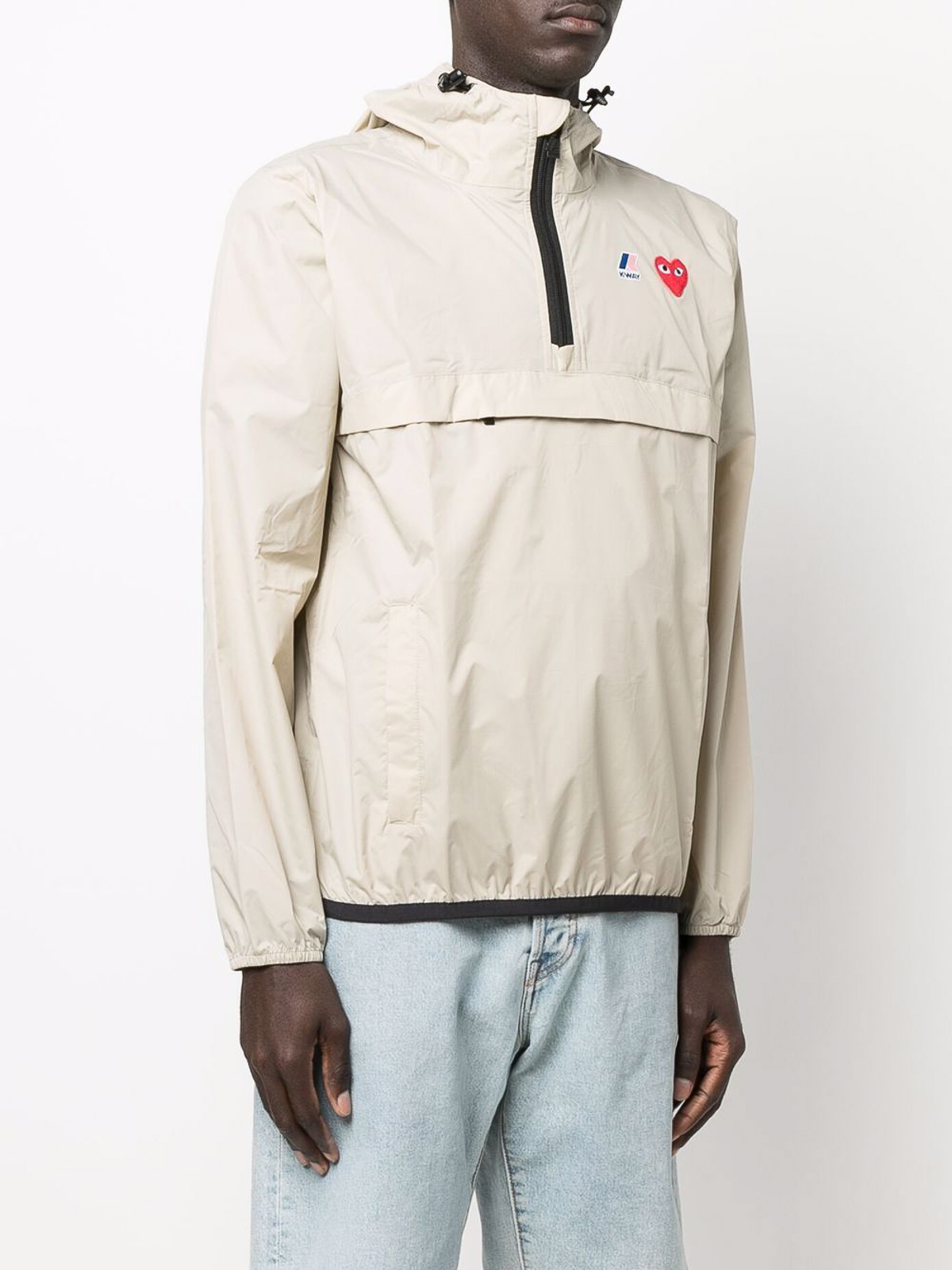 Shop Comme Des Garçons Play Jacket With A Big Pocket And Logo In Beige