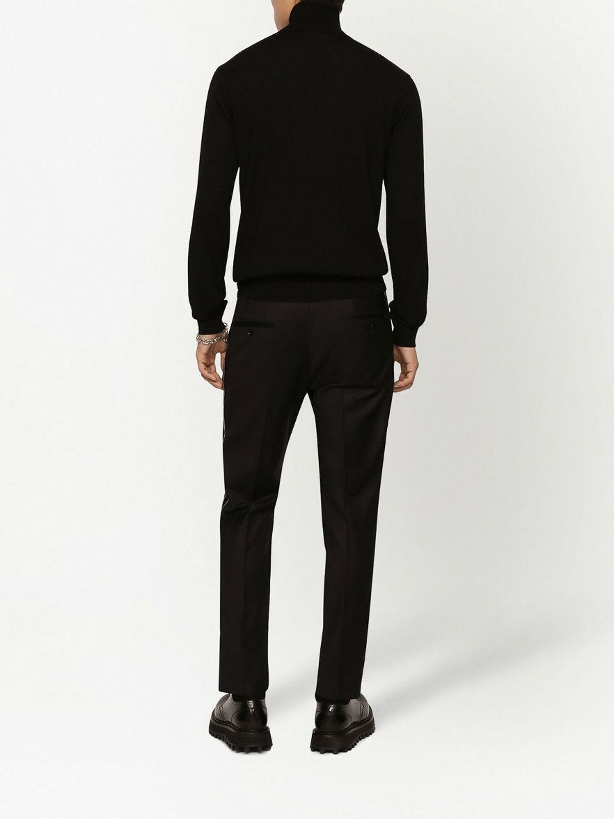 Shop Dolce & Gabbana Logo-trim Wool Trousers With High Waist In Negro