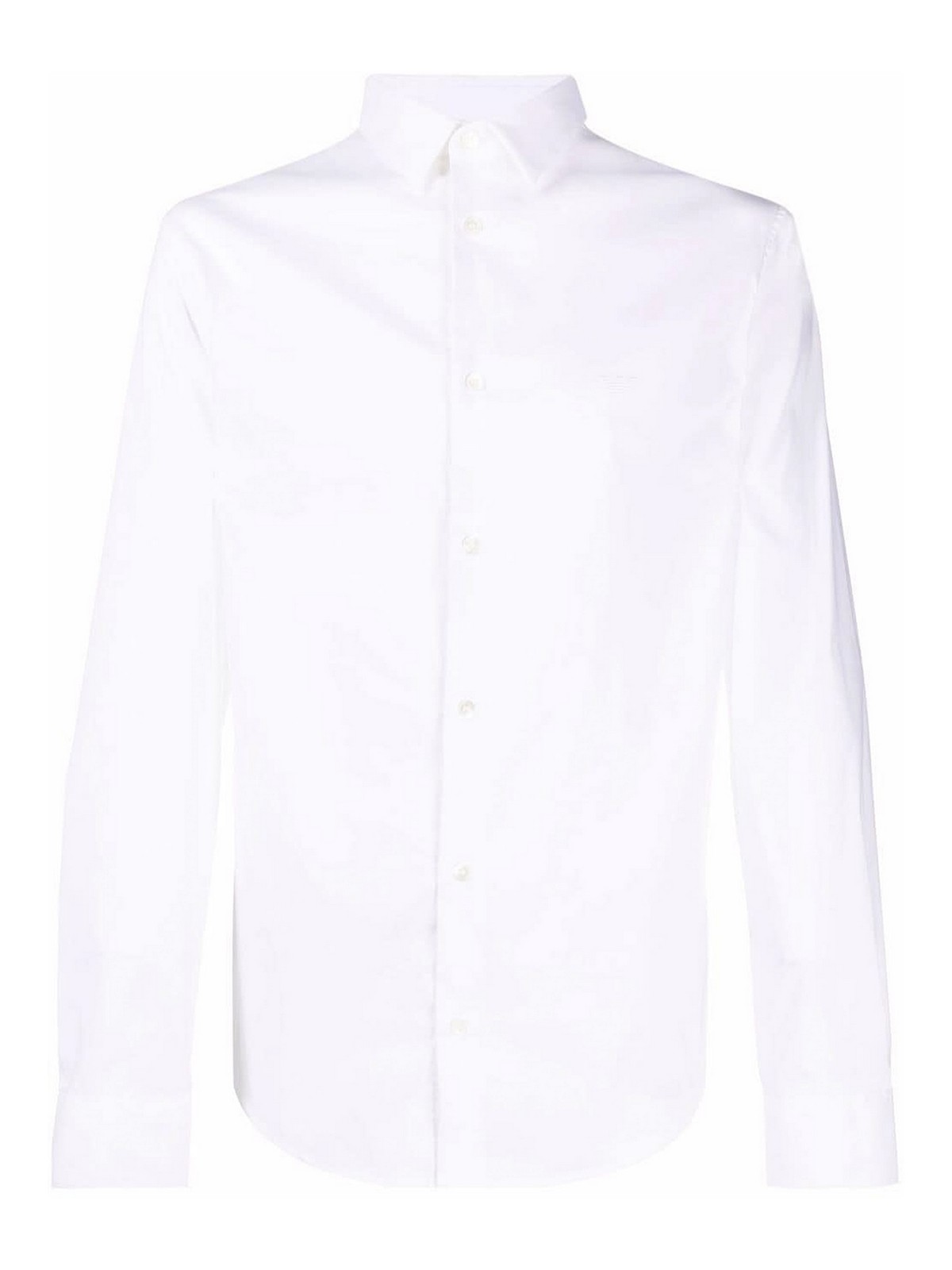 Shop Emporio Armani Cotton Shirt With Logo And Classic Collar In White