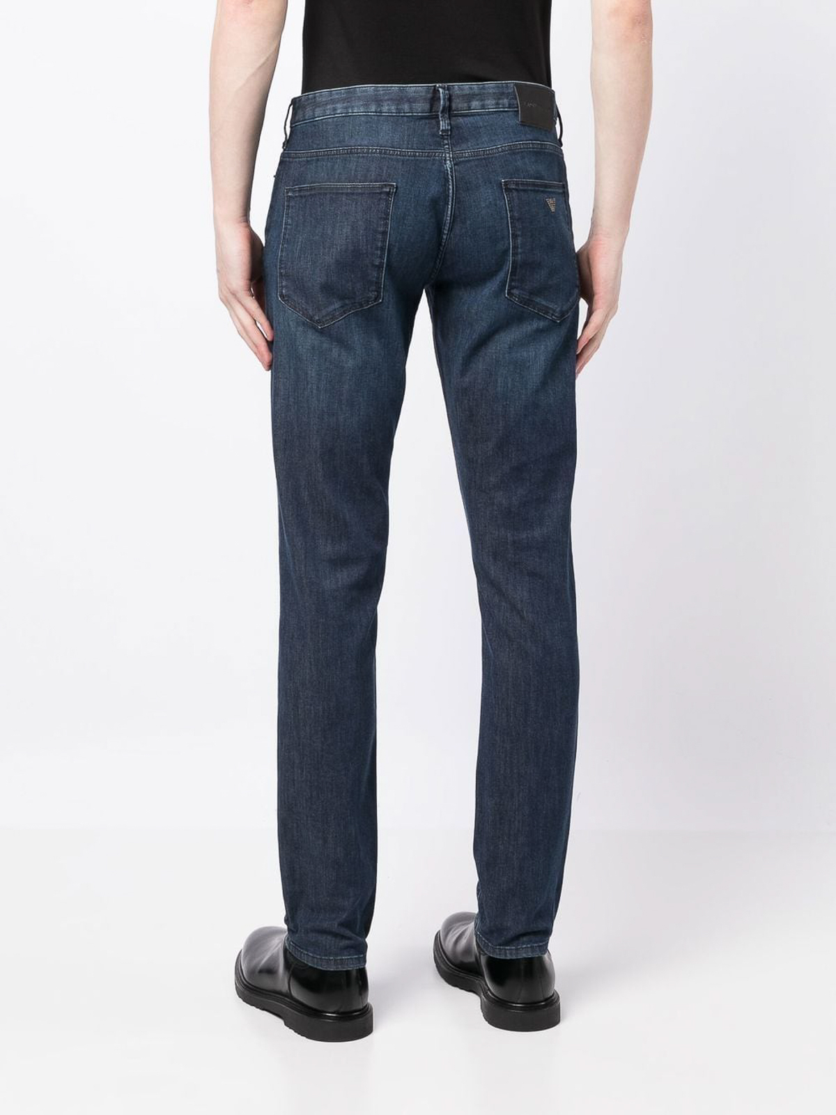 Shop Emporio Armani Mid-rise Slim-cut Jeans With Logo In Light Wash