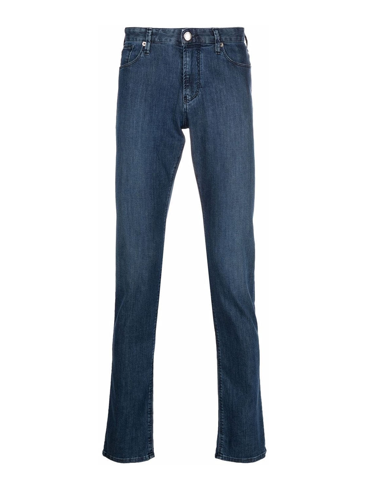 Emporio Armani Straight Leg Denim Cotton Jeans In Light Wash