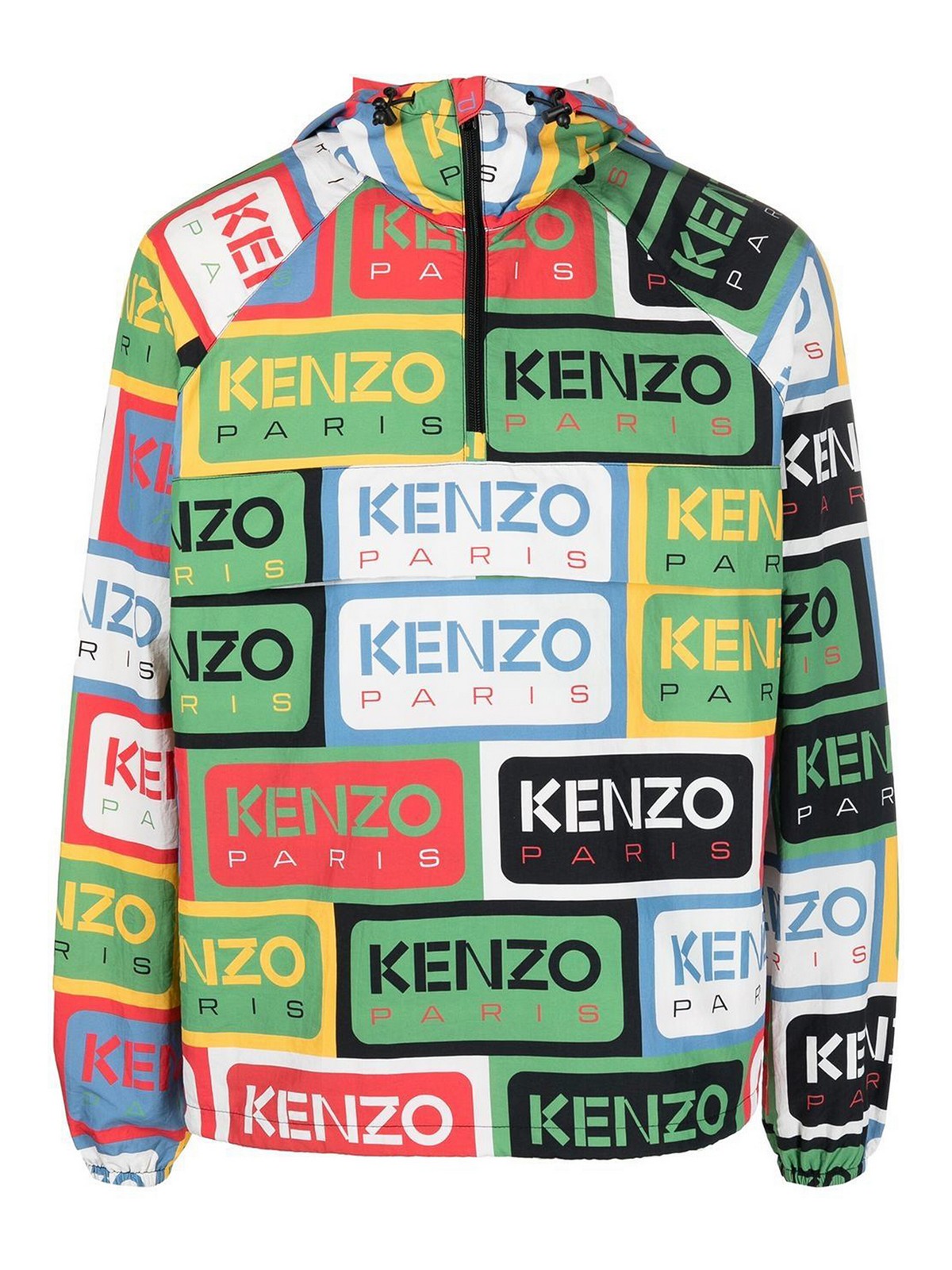 Shop Kenzo Labeled  Half-zip Windbreaker With Hoodie In Rojo