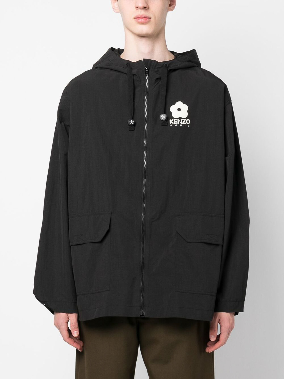 Shop Kenzo Zip-up Hooded Jacket With Logo In Negro