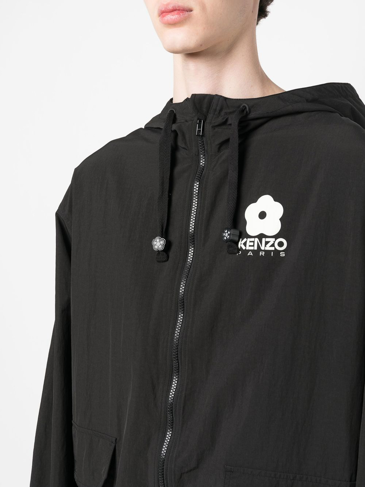 Shop Kenzo Zip-up Hooded Jacket With Logo In Negro