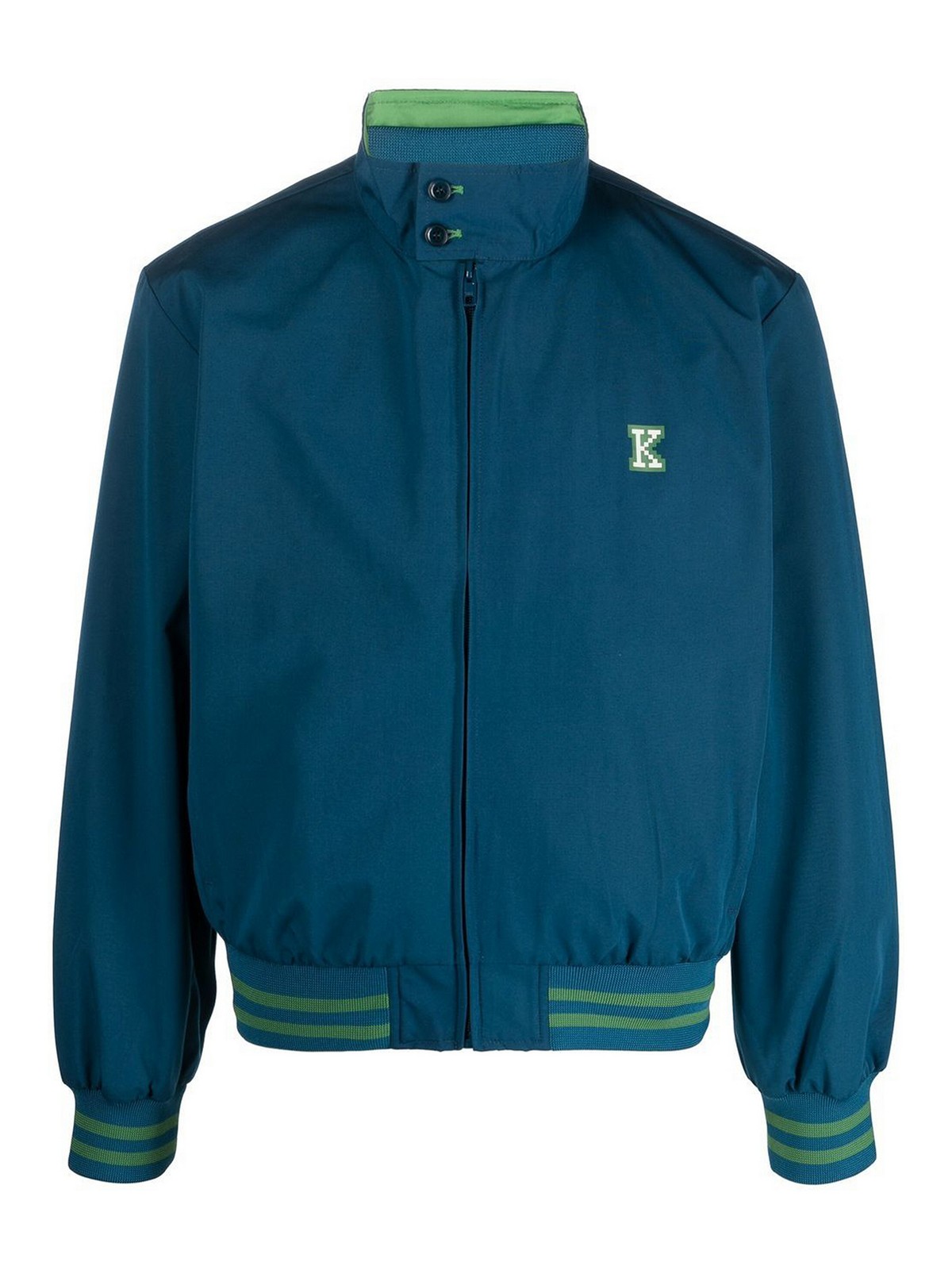Kenzo Graphic Logo-print Jacket With Stripe Trim In Blue