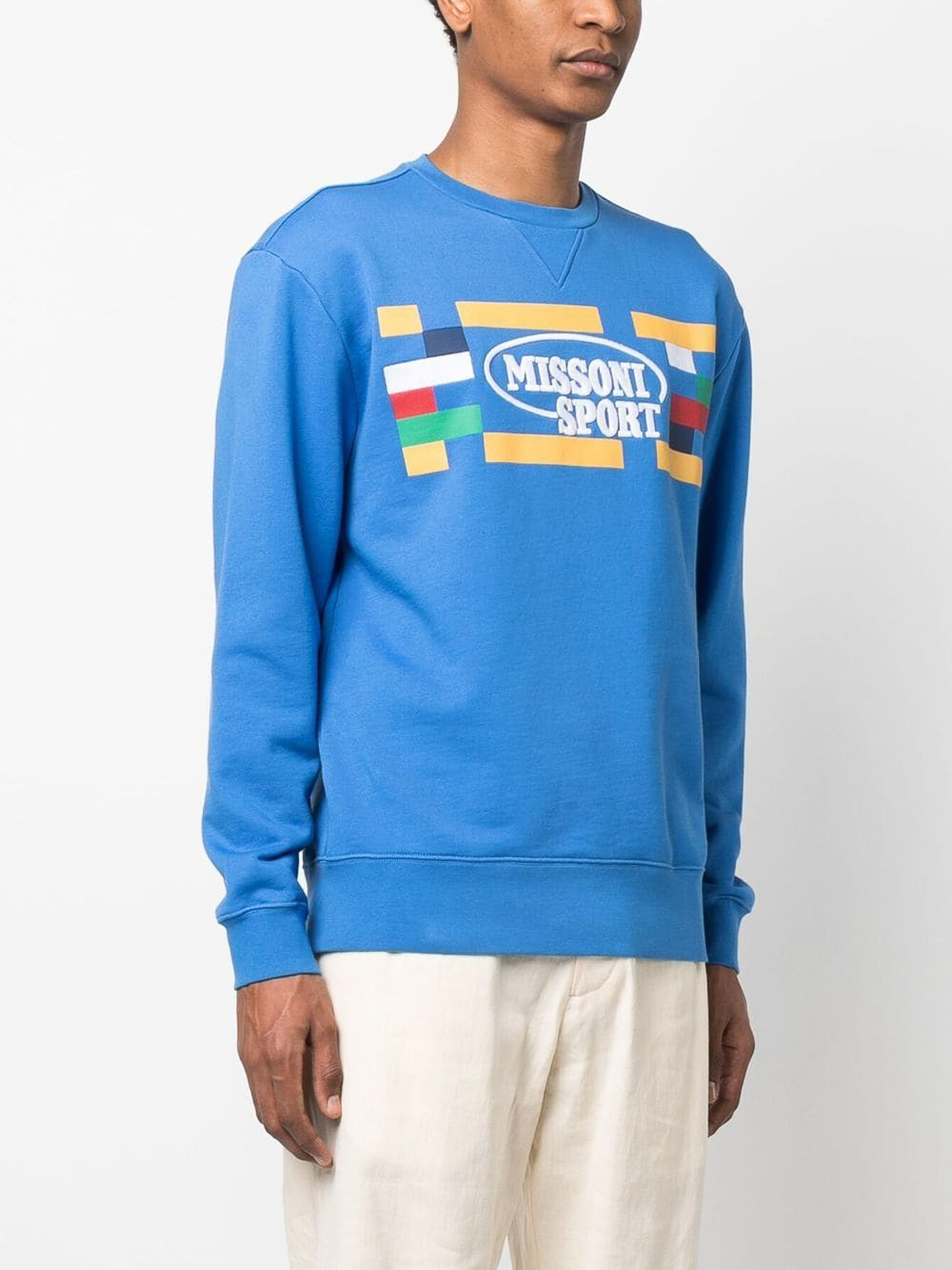 Shop Missoni Logo-print Crewneck Sweatshirt In Blue