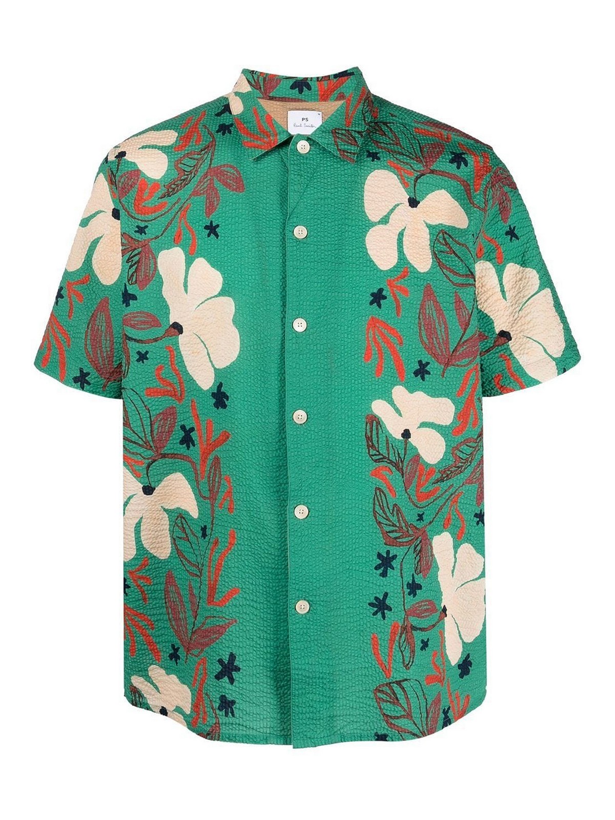 Paul Smith Sea Floral Printed Cotton Shirt In Red