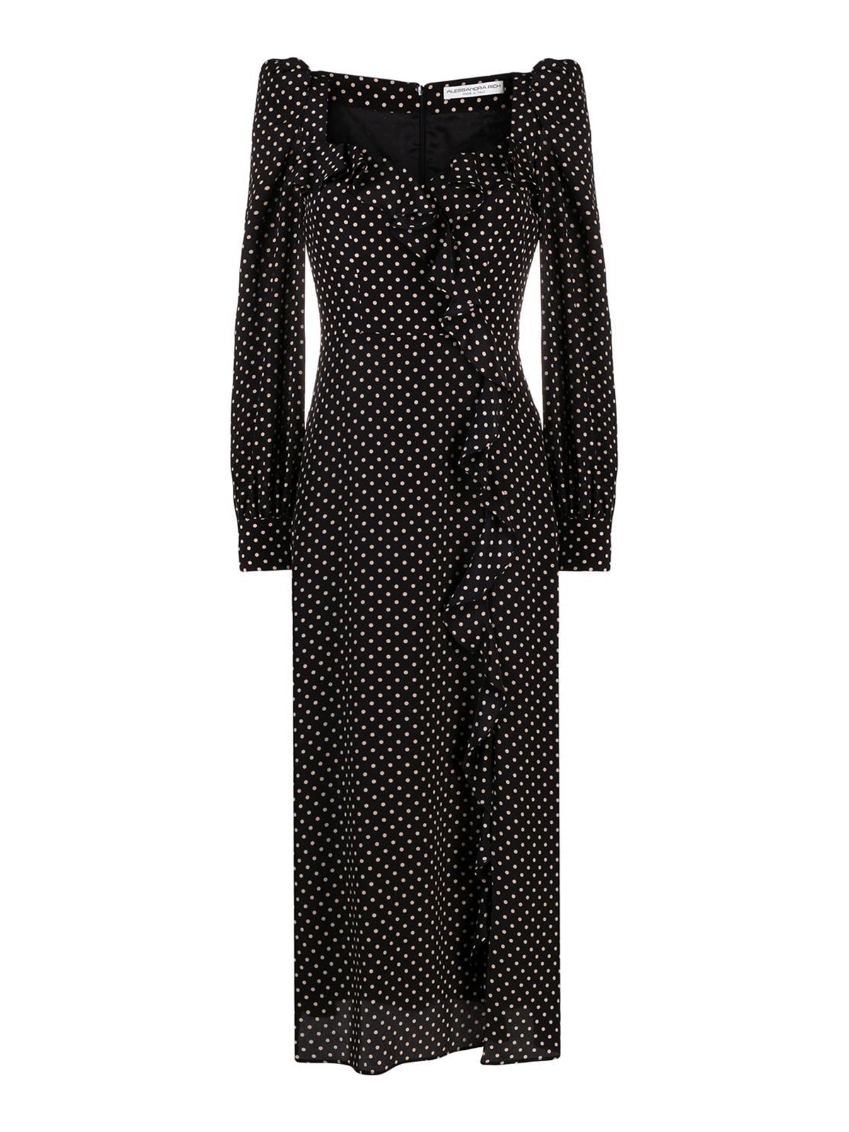 Shop Alessandra Rich Polka-dot Dress With Ruffled Details In Black