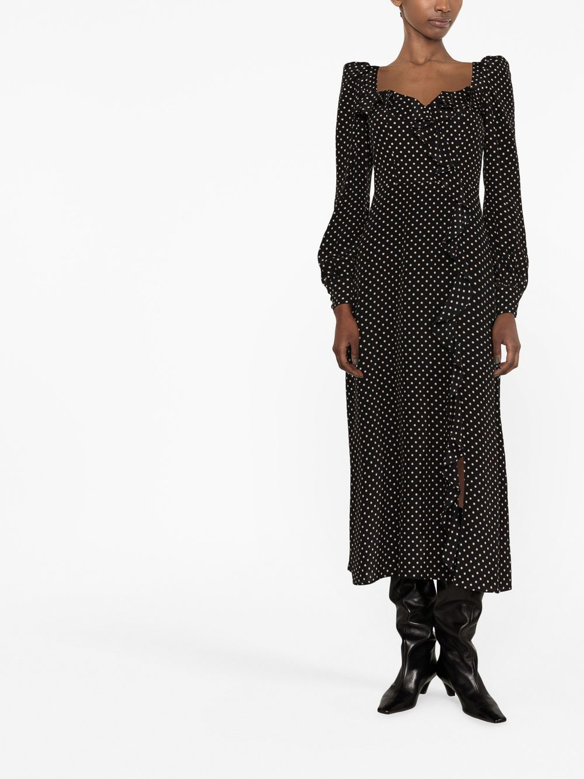 Shop Alessandra Rich Polka-dot Dress With Ruffled Details In Black