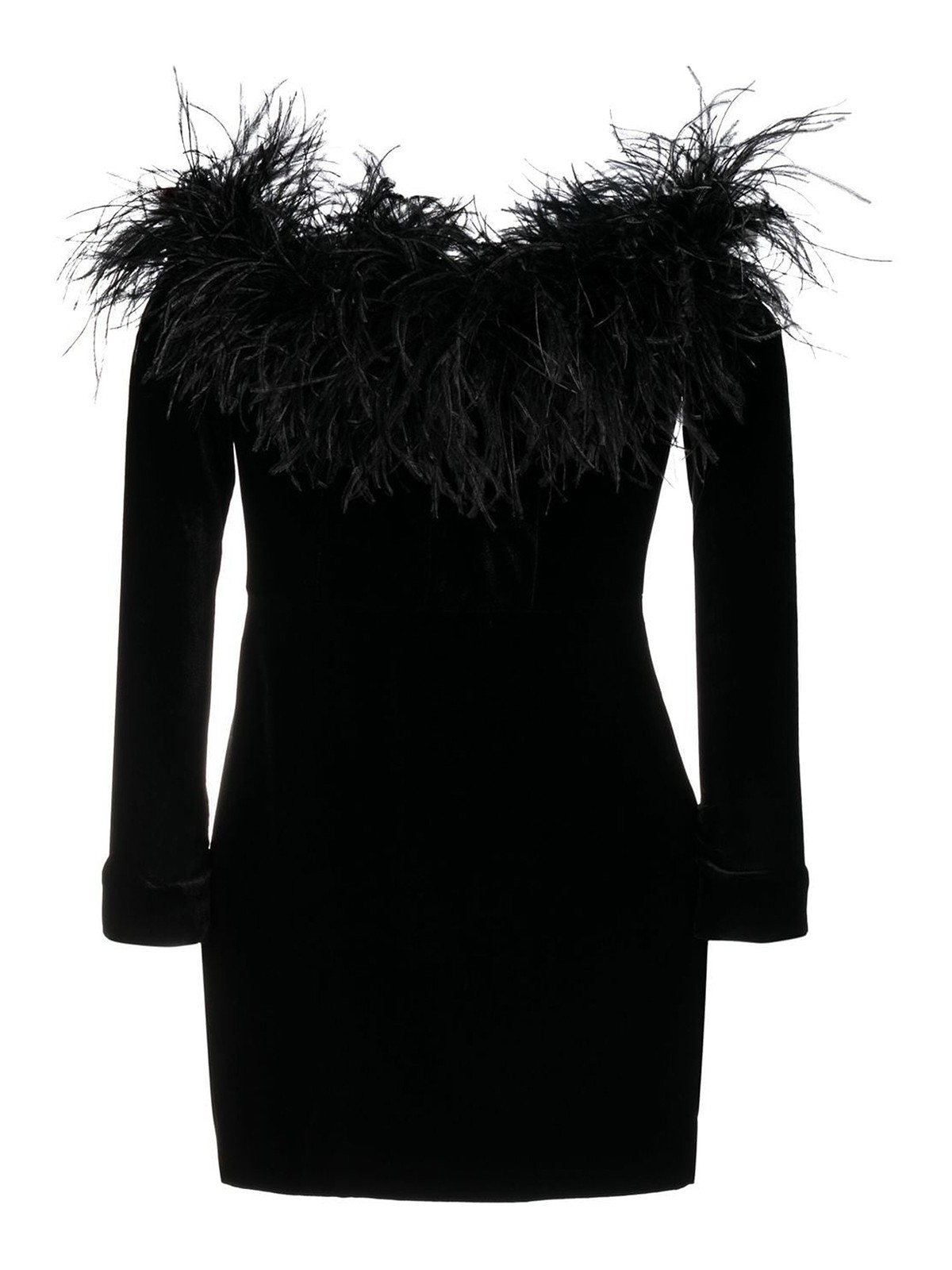 Shop Alessandra Rich Feather-trim Velvet Minidress In Black