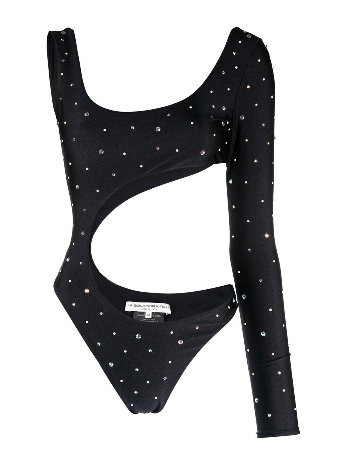 Shop Alessandra Rich Crystal-embellished One-piece With Cut-out In Black