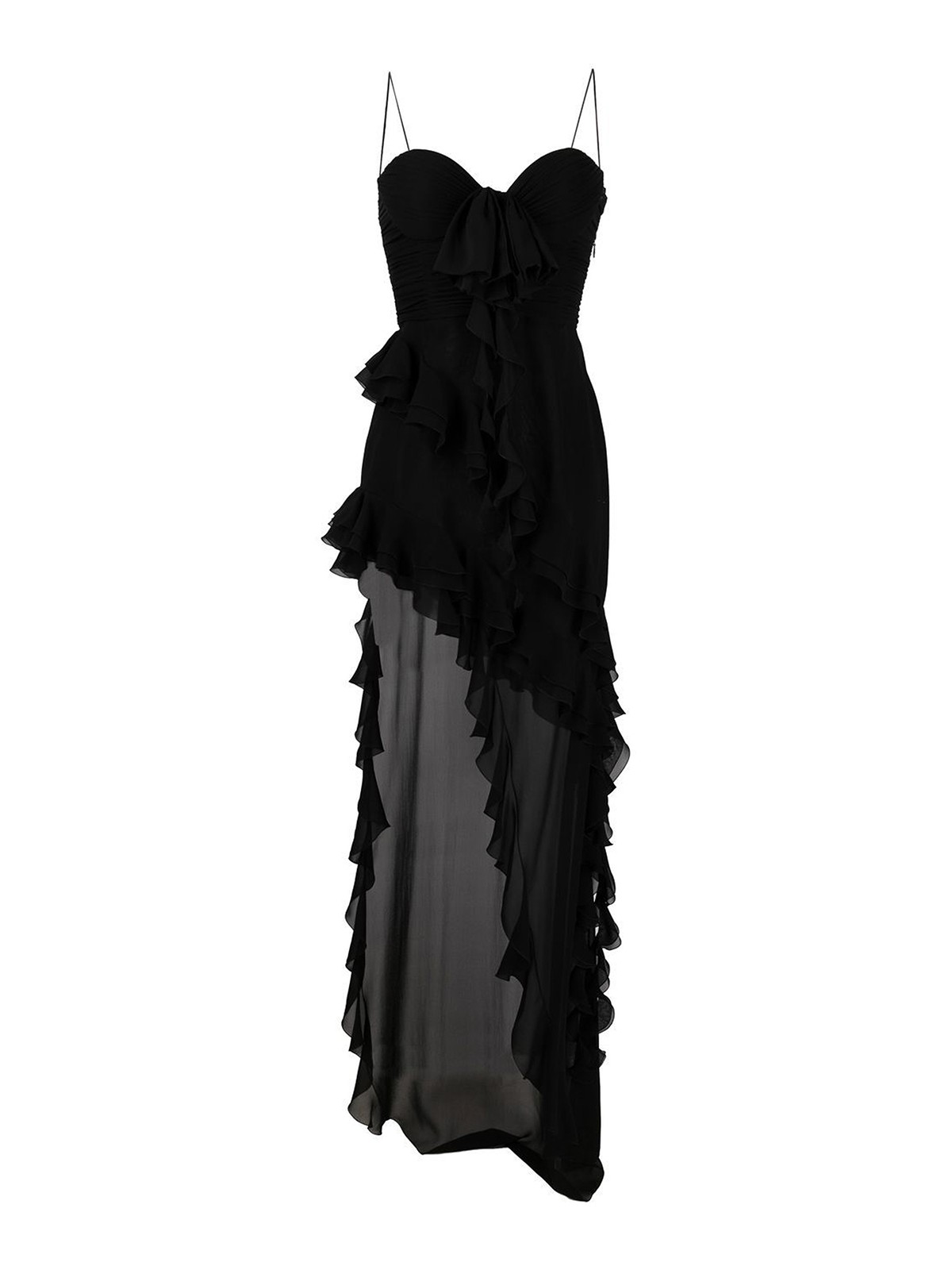 Alessandra Rich Silk Dress With Slit And Ruffles In Black