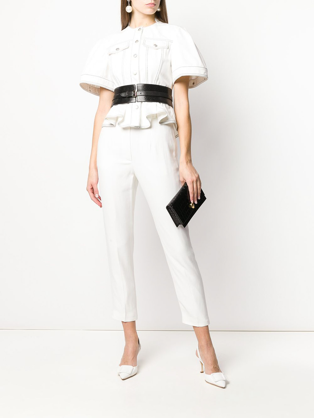Shop Alexander Mcqueen High Waisted Trousers With Front Pleats In Blanco
