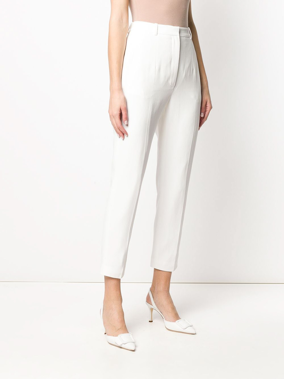 Shop Alexander Mcqueen High Waisted Trousers With Front Pleats In Blanco