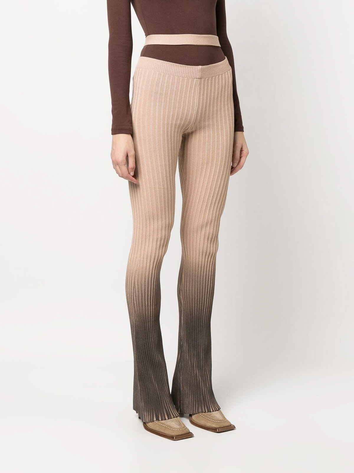Shop Andreädamo Ribbed Flared Trousers In Stretch-design In Brown