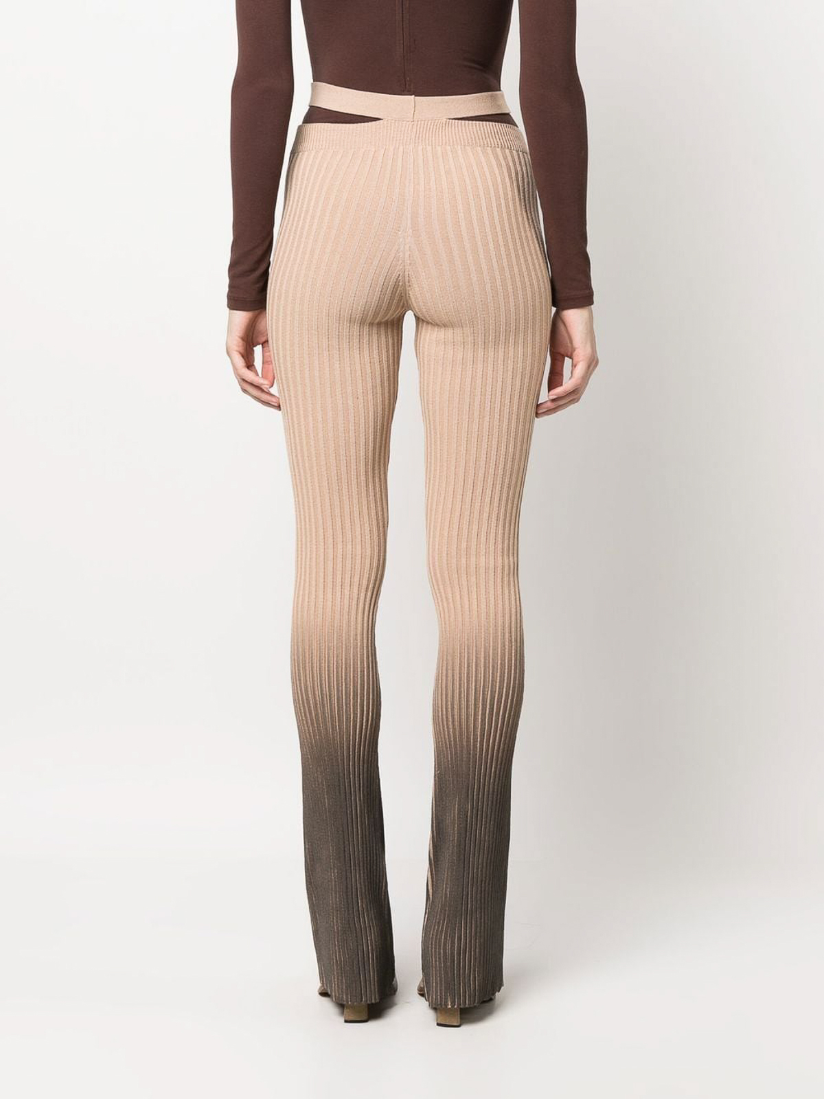 Shop Andreädamo Ribbed Flared Trousers In Stretch-design In Brown