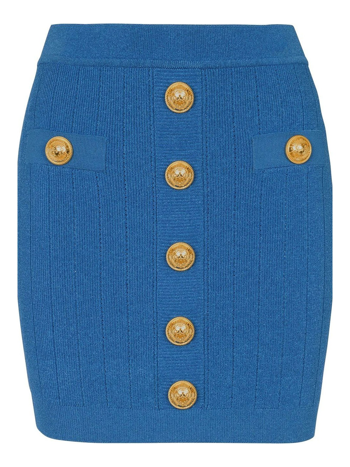 Shop Balmain Buttoned-short-knit-pencil-skirt In Azul