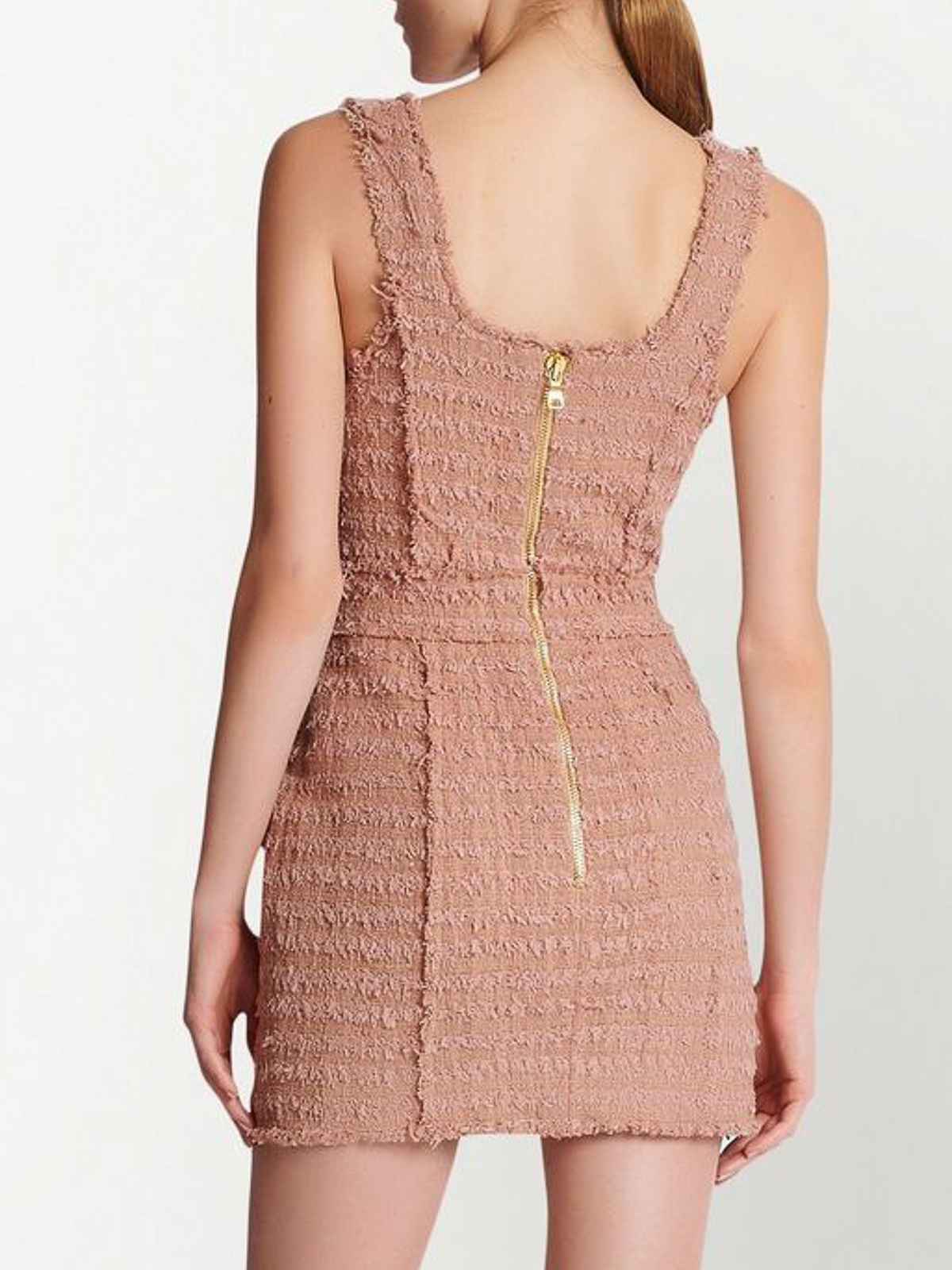 strapless open back dress Light Pink Floral Mesh Overlay Twisted Strap Midi Dress