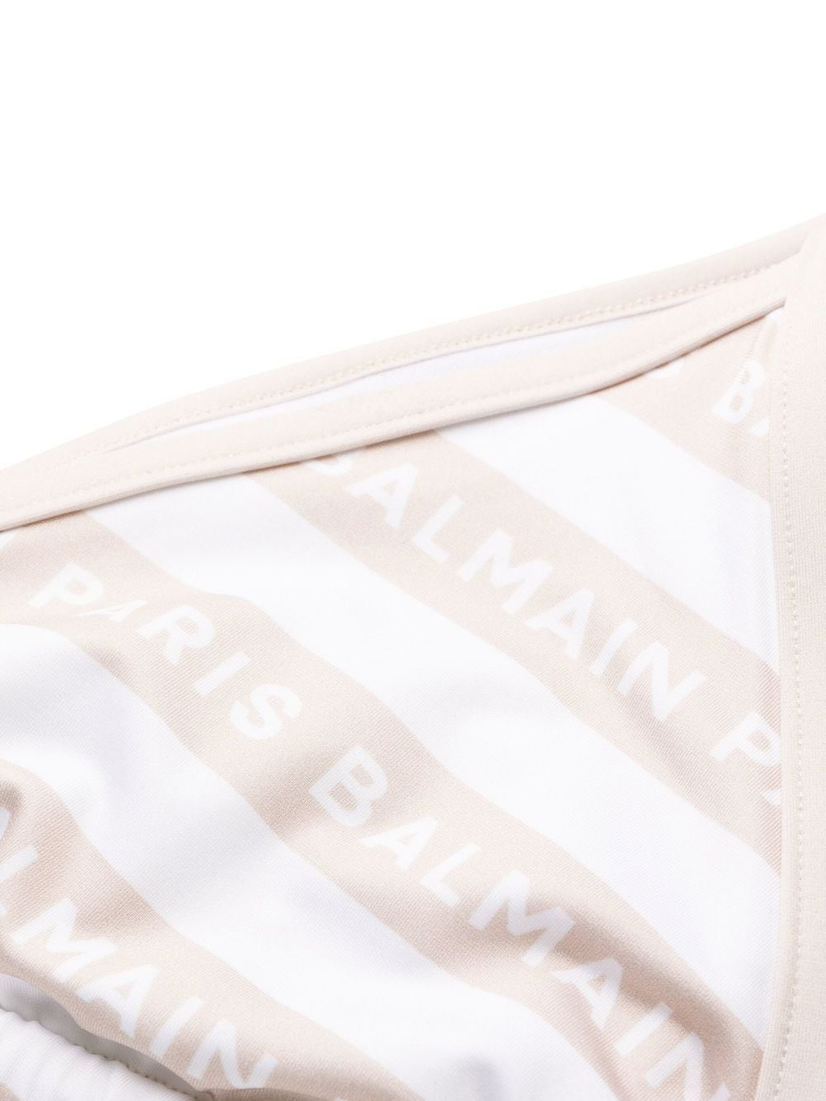 Shop Balmain All-over Logo Bikini With Ties In Beige