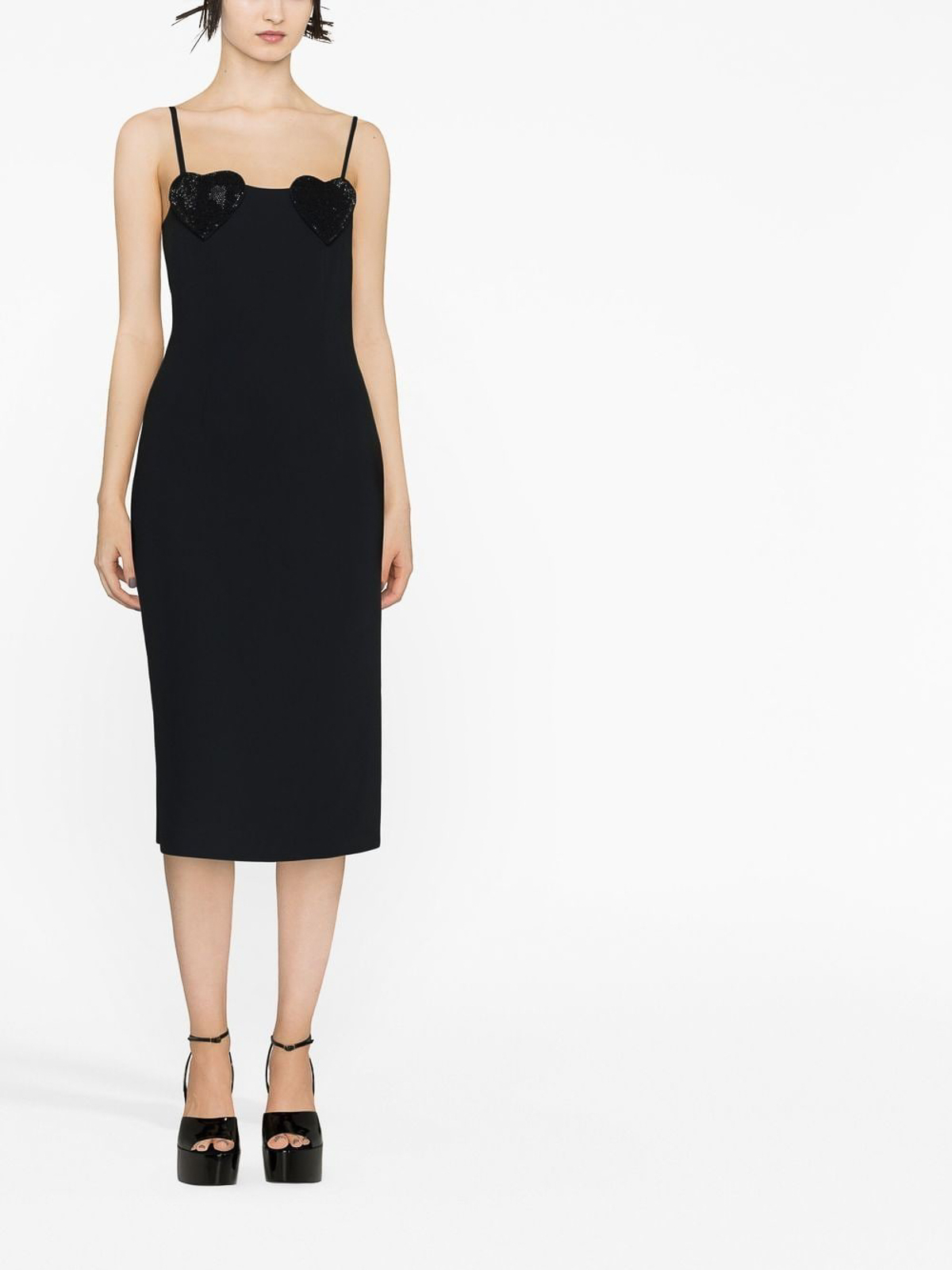 Shop Blumarine Heart Sequin Dress With Thin Straps In Black