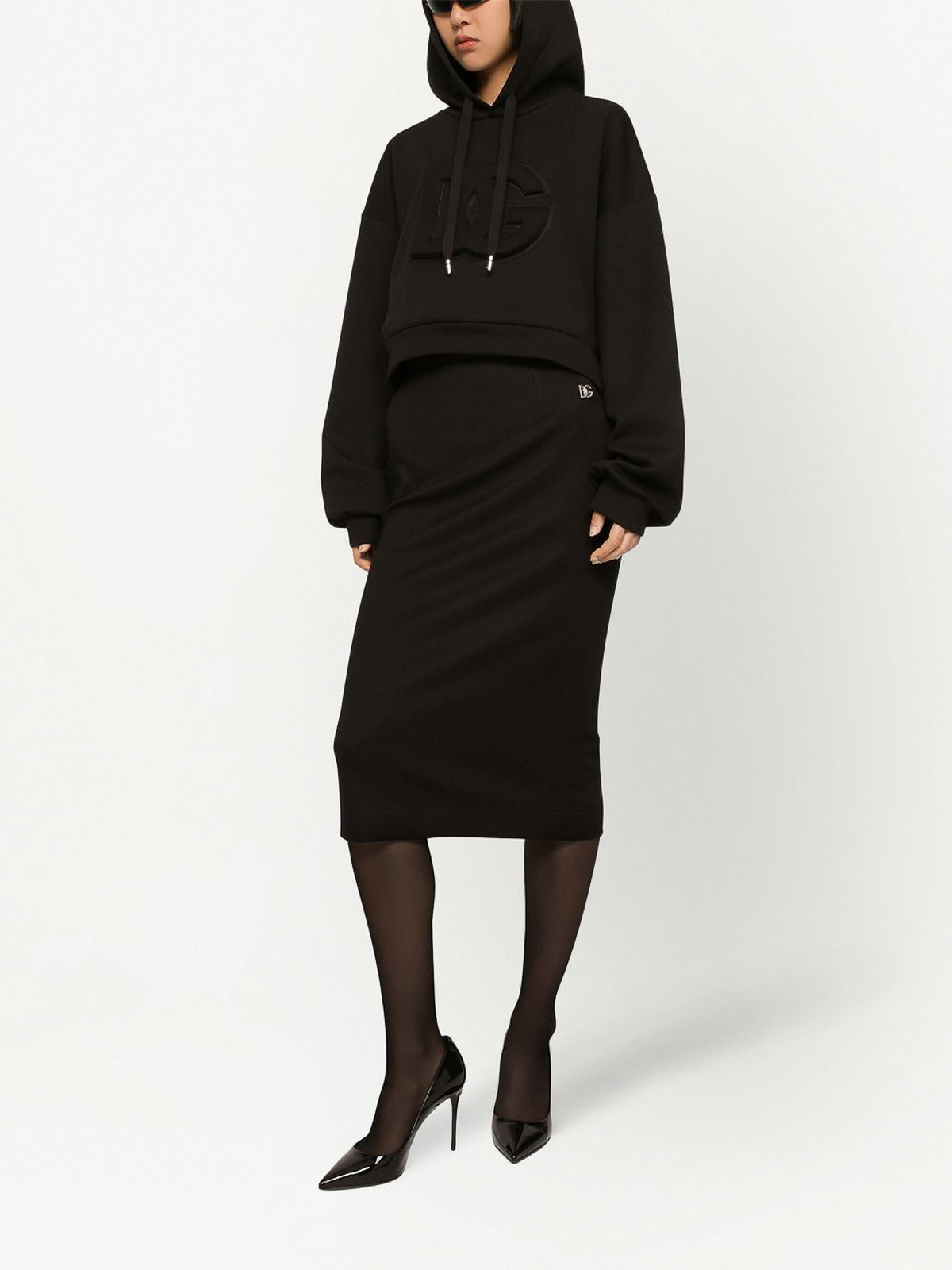 Shop Dolce & Gabbana Logo-plaque Pencil Midi Skirt In Negro