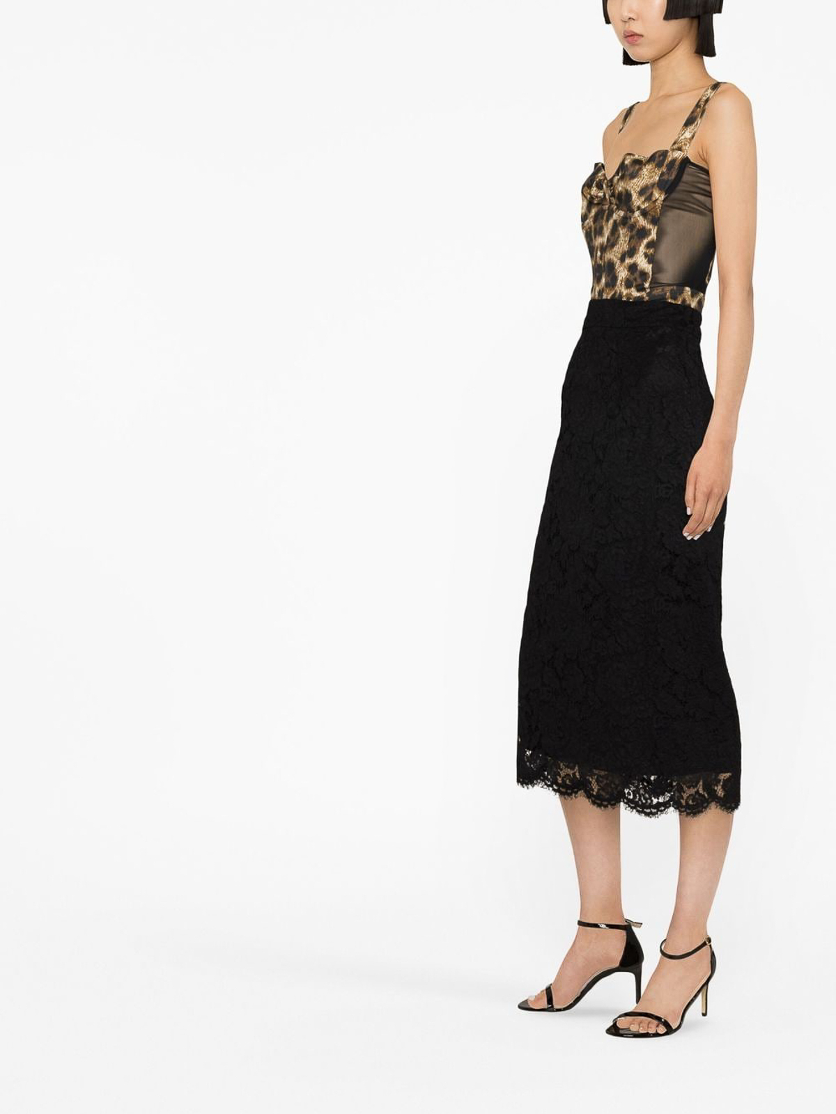Shop Dolce & Gabbana High Waisted Lace-detail Skirt In Negro