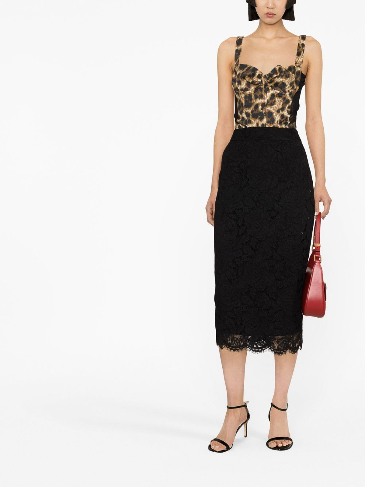 Shop Dolce & Gabbana High Waisted Lace-detail Skirt In Negro