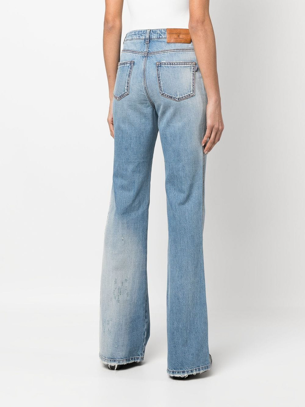 Shop Ermanno Scervino Flared Faded Jeans With Ripped Details In Light Wash